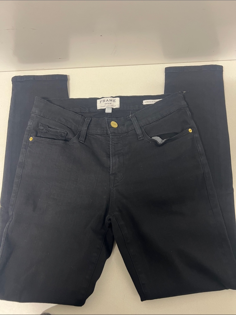 Frame Denim Skinny Crop Jeans, Black, Stretch, Size 27
